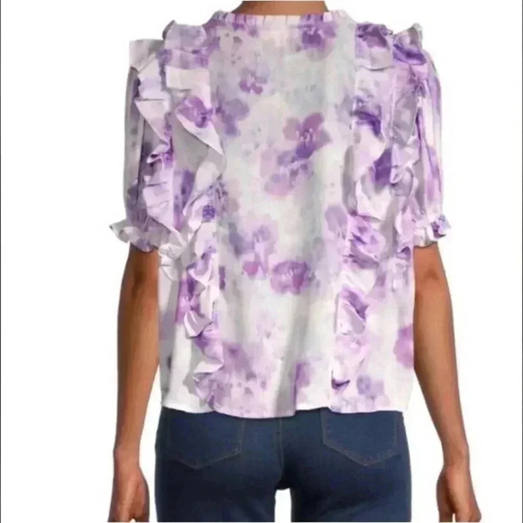 New with tags For Love and Lemons women's purple Zinnia floral ruffle blouse - Picture 2 of 5